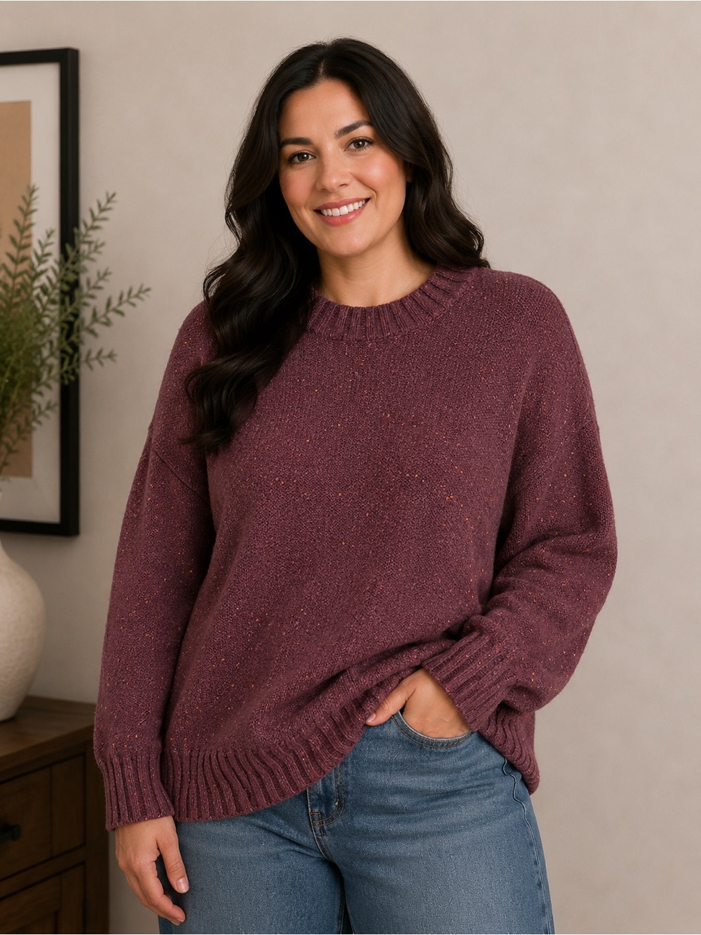 Old Navy Women's Crewneck Sweater in Deep Plum